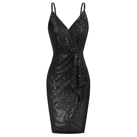 NWT Grace Karin Sequin Black Wrap Party Dress | Women's Small - Picture 3 of 10